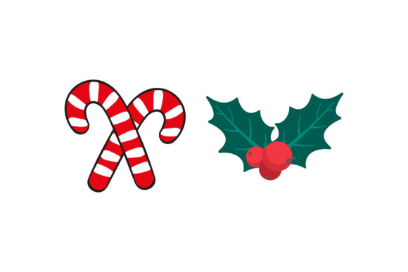 Christmas Candy Mistletoe Set Vector: Graphics & Illustrations