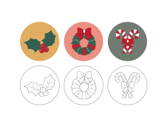 Christmas Mistletoe Fill Outline Bundle: Graphics & Illustrations